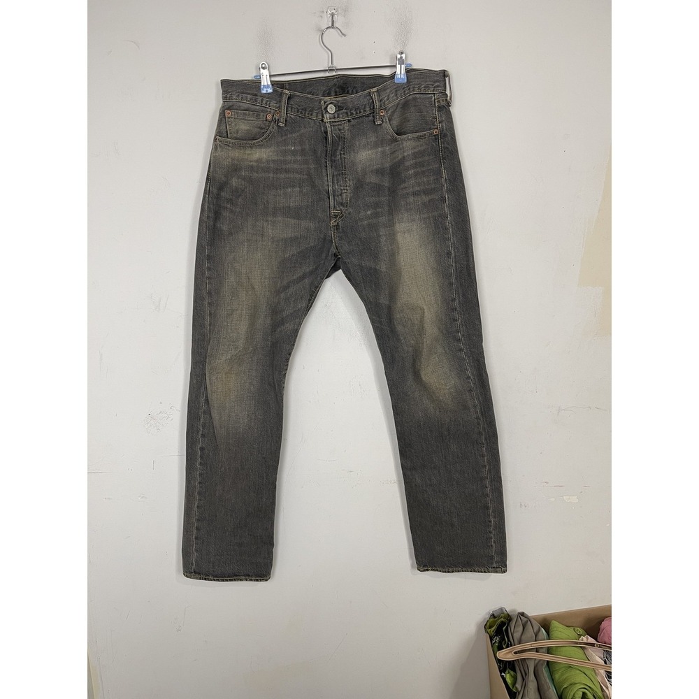 Levi's 501 Mens 36x32‎ Distressed Dark Gray Wash Button Fly Straight Jeans